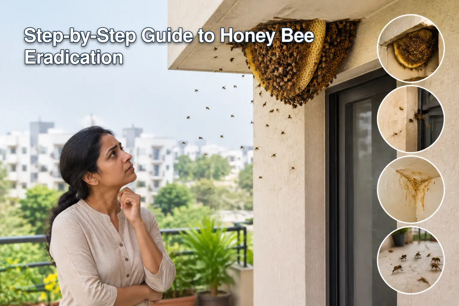 Illustration of common bee infestation signs in urban areas