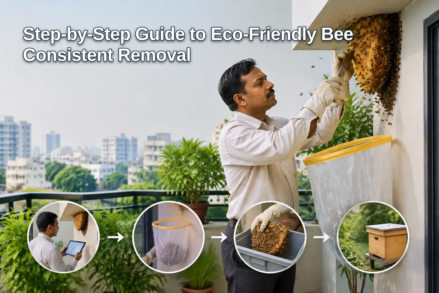 Eco-friendly bee removal steps infographic