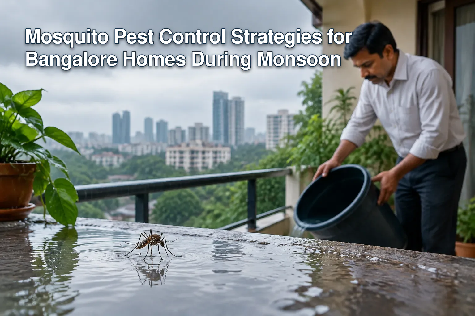 Mosquito and Bangalore skyline during monsoon
