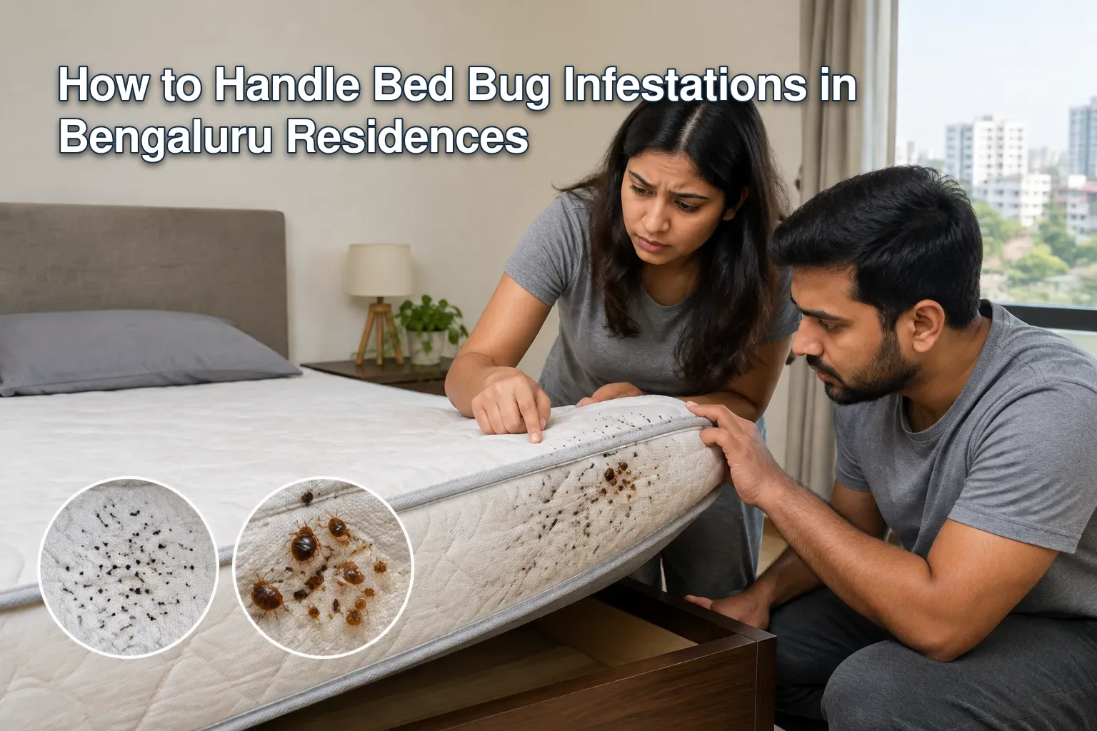 Signs of bed bug infestation on a mattress
