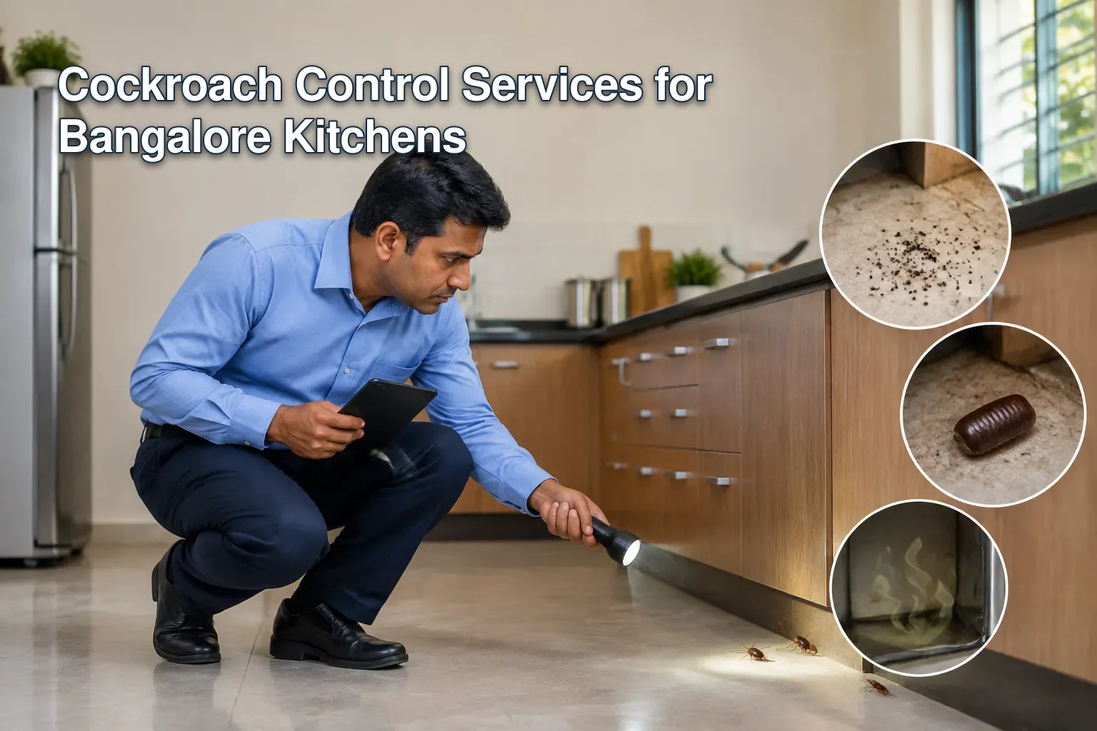 Infographic depicting signs of cockroach infestation in kitchens.