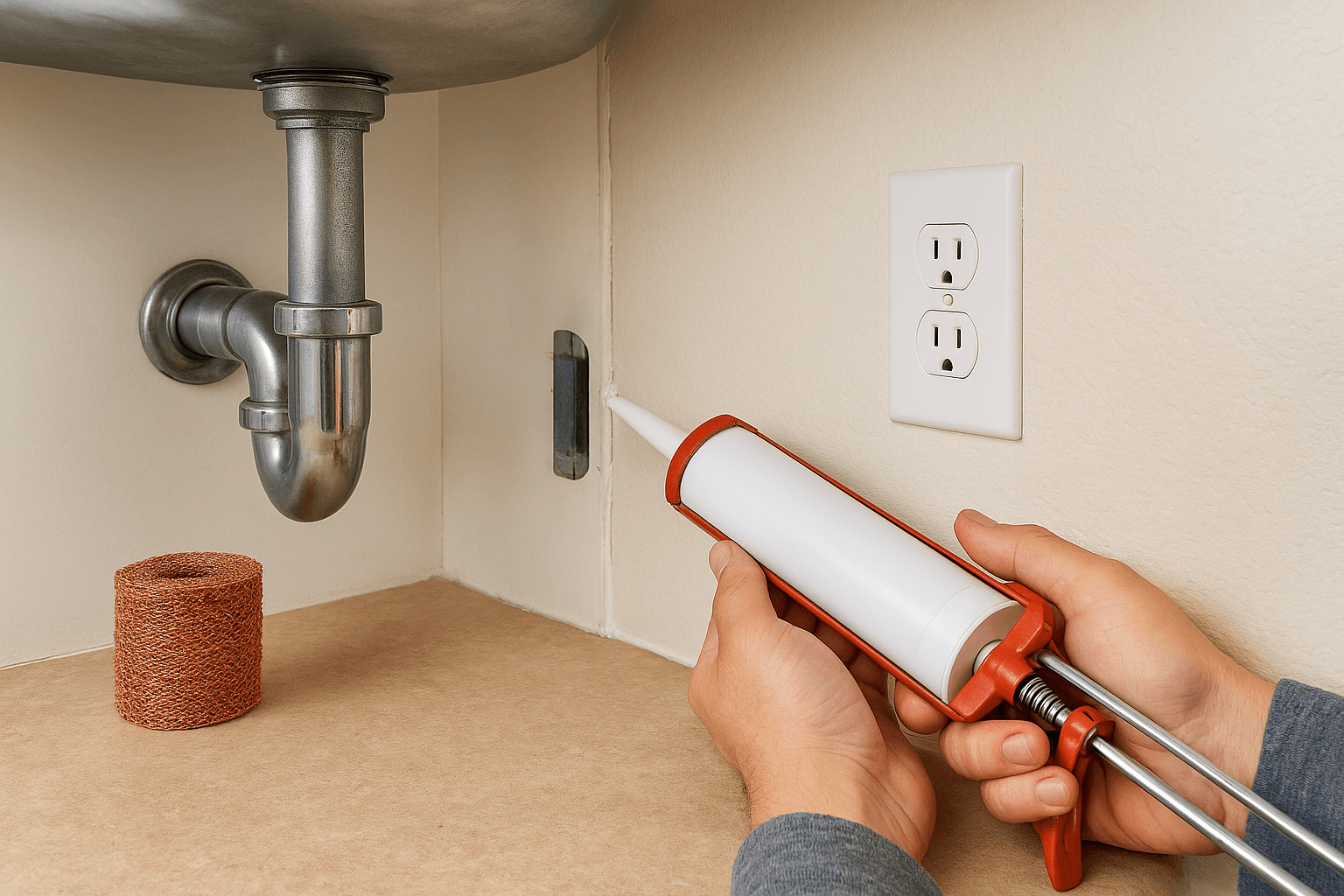 How to seal around pipes, outlets, and cabinet cutouts