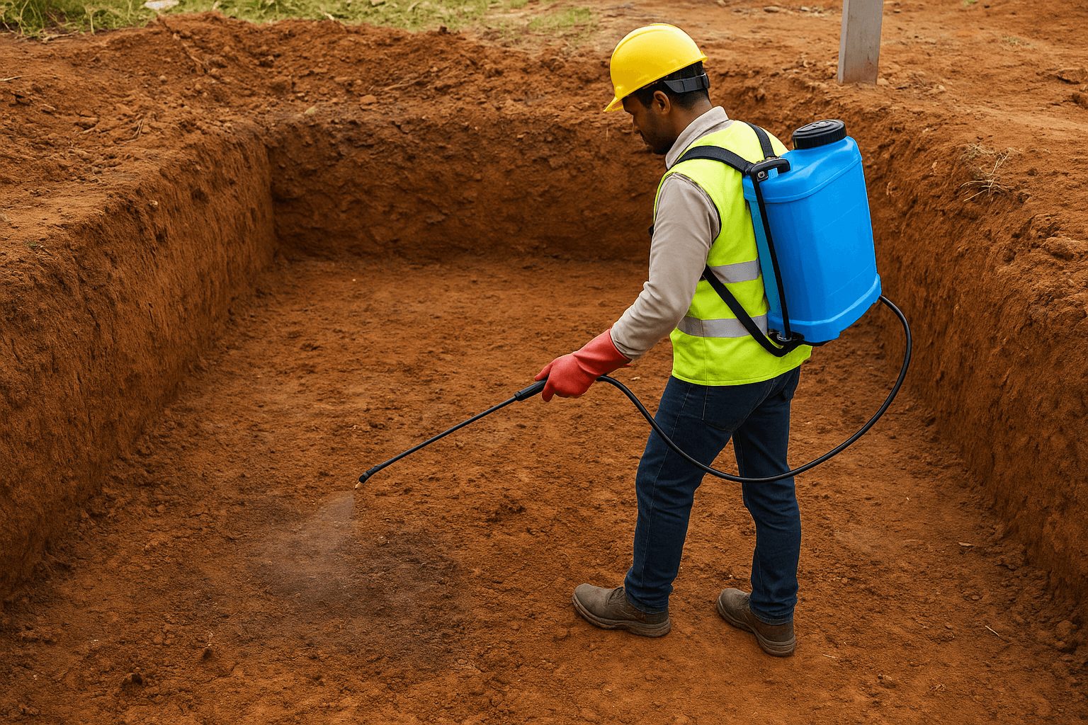 Step 1. Treat the soil before laying the foundation