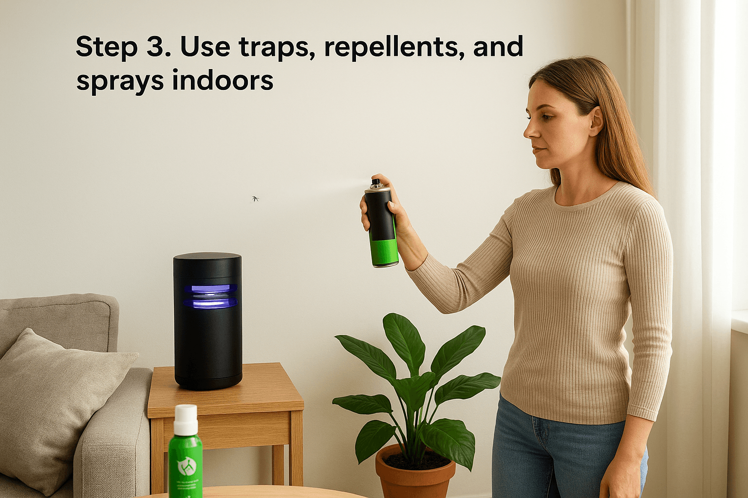 Step 3. Use traps, repellents, and sprays indoors