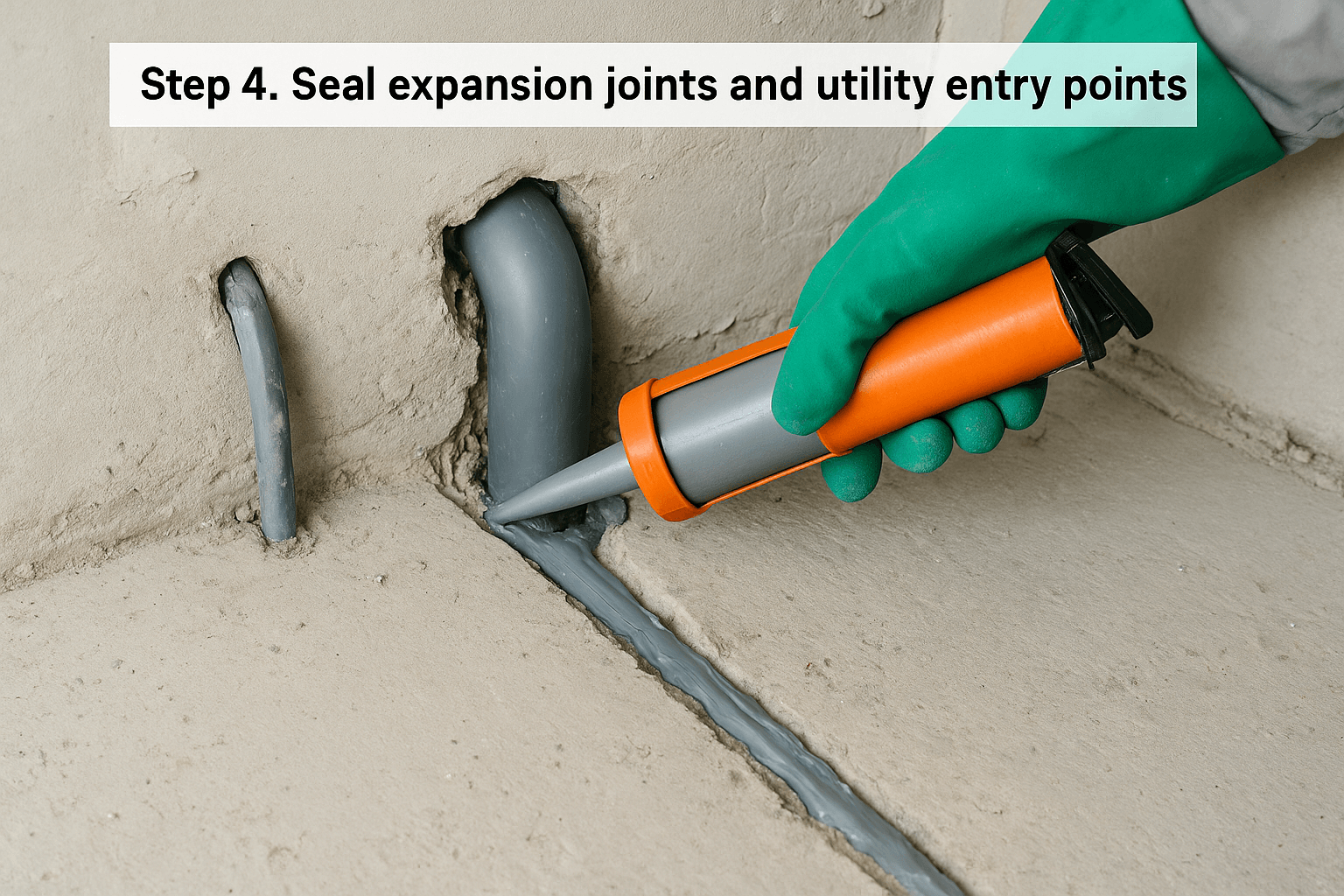 Step 4. Seal expansion joints and utility entry points